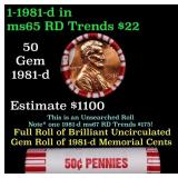 BU Shotgun Lincoln 1c roll, 1981-d 50 pcs Bank Wra