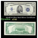 1934B $5 Blue Seal Silver Certificate Grades xf