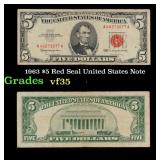 1963 $5 Red Seal United States Note Grades vf++