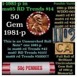 BU Shotgun Lincoln 1c roll, 1981-p 50 pcs Bank Wra