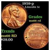 1959-p Lincoln Cent 1c Grades GEM+ Unc RD