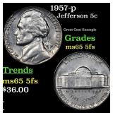 1957-p Jefferson Nickel 5c Grades GEM 5fs