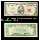 1963 $5 Red Seal United States Note Grades vf+