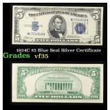 1934C $5 Blue Seal Silver Certificate Grades vf++
