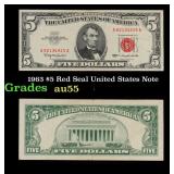 1963 $5 Red Seal United States Note Grades Choice
