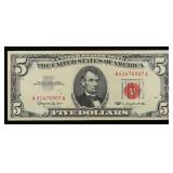 1963 $5 Red Seal United States Note Grades xf