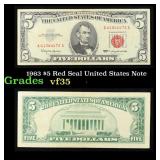 1963 $5 Red Seal United States Note Grades vf++