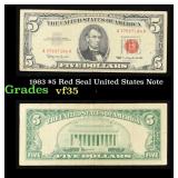 1963 $5 Red Seal United States Note Grades vf++