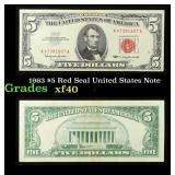 1963 $5 Red Seal United States Note Grades xf