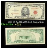 1963 $5 Red Seal United States Note Grades vf++