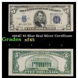 1934C $5 Blue Seal Silver Certificate Grades xf+