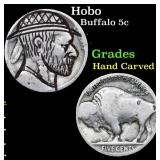 Hobo Buffalo Nickel 5c Grades Hand Carved