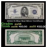 1934A $5 Blue Seal Silver Certificate Grades Choic