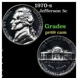 1970-s Proof Jefferson Nickel 5c Grades GEM++ Proo