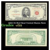 1963 $5 Red Seal United States Note Grades vf++