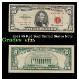 1963 $5 Red Seal United States Note Grades vf++