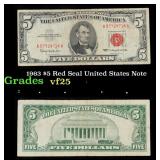 1963 $5 Red Seal United States Note Grades vf+