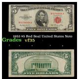 1953 $5 Red Seal United States Note Grades vf++