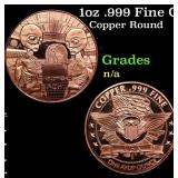 1oz .999 Fine Copper Bullion Round - We