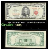 1963 $5 Red Seal United States Note Grades vf++