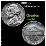 1981-p Jefferson Nickel 5c Grades GEM+ Unc