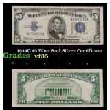 1934C $5 Blue Seal Silver Certificate Grades vf++
