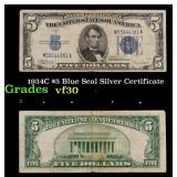 1934C $5 Blue Seal Silver Certificate Grades vf++