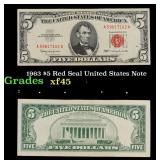 1963 $5 Red Seal United States Note Grades xf+