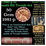 BU Shotgun Lincoln 1c roll, 1981-p 50 pcs Bank Wra