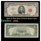 1963 $5 Red Seal United States Note Grades vf++