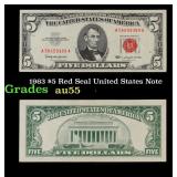 1963 $5 Red Seal United States Note Grades Choice