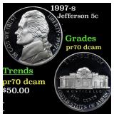 1997-s Proof Jefferson Nickel 5c pr70 dcam SEGS