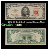 1963 $5 Red Seal United States Note Grades vf++