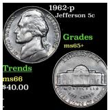 1962-p Jefferson Nickel 5c Grades GEM+ Unc