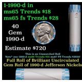 BU Shotgun Jefferson 5c roll, 1990-d 40 pcs Bank $