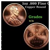 1oz .999 Fine Copper Bullion Round - Lincoln Penny
