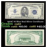 1934C $5 Blue Seal Silver Certificate Grades Selec