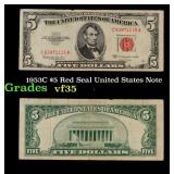 1953C $5 Red Seal United States Note Grades vf++