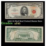 1963 $5 Red Seal United States Note Grades xf+