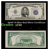 1934C $5 Blue Seal Silver Certificate Grades xf