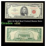 1963 $5 Red Seal United States Note Grades vf++