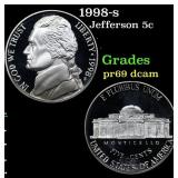 1998-s Proof Jefferson Nickel 5c Grades GEM++ Proo