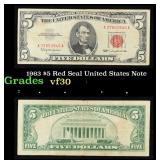 1963 $5 Red Seal United States Note Grades vf++