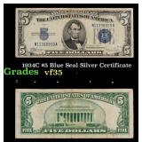 1934C $5 Blue Seal Silver Certificate Grades vf++