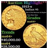 *Highlight* 1913-s Gold Indian Half Eagle $5 Choic