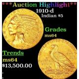 *Highlight* 1910-d Gold Indian Half Eagle $5 Choic