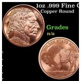 1oz .999 Fine Copper Bullion Round - Buffalo Nickl