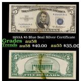 1953A $5 Blue Seal Silver Certificate Grades Choic