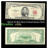 1953A $5 Red Seal United States Note Grades vf++
