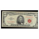 1963 $5 Red Seal United States Note Grades vf++